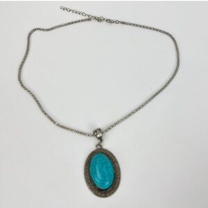 Silver and Faux Turquoise Pendant Necklace